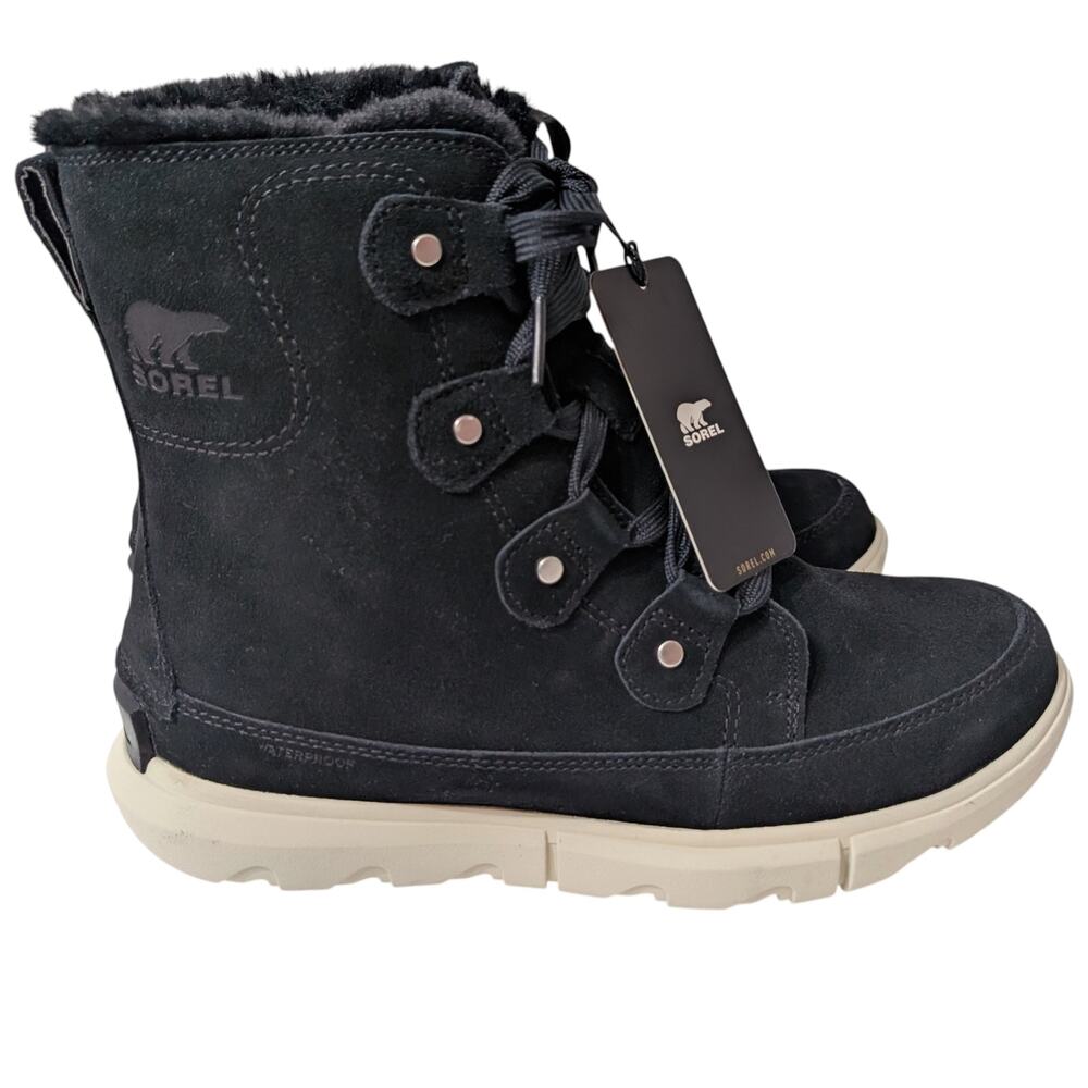 Sorel 7.5 black Explorer Next Joan Boot waterproof faux fur warm suede leather